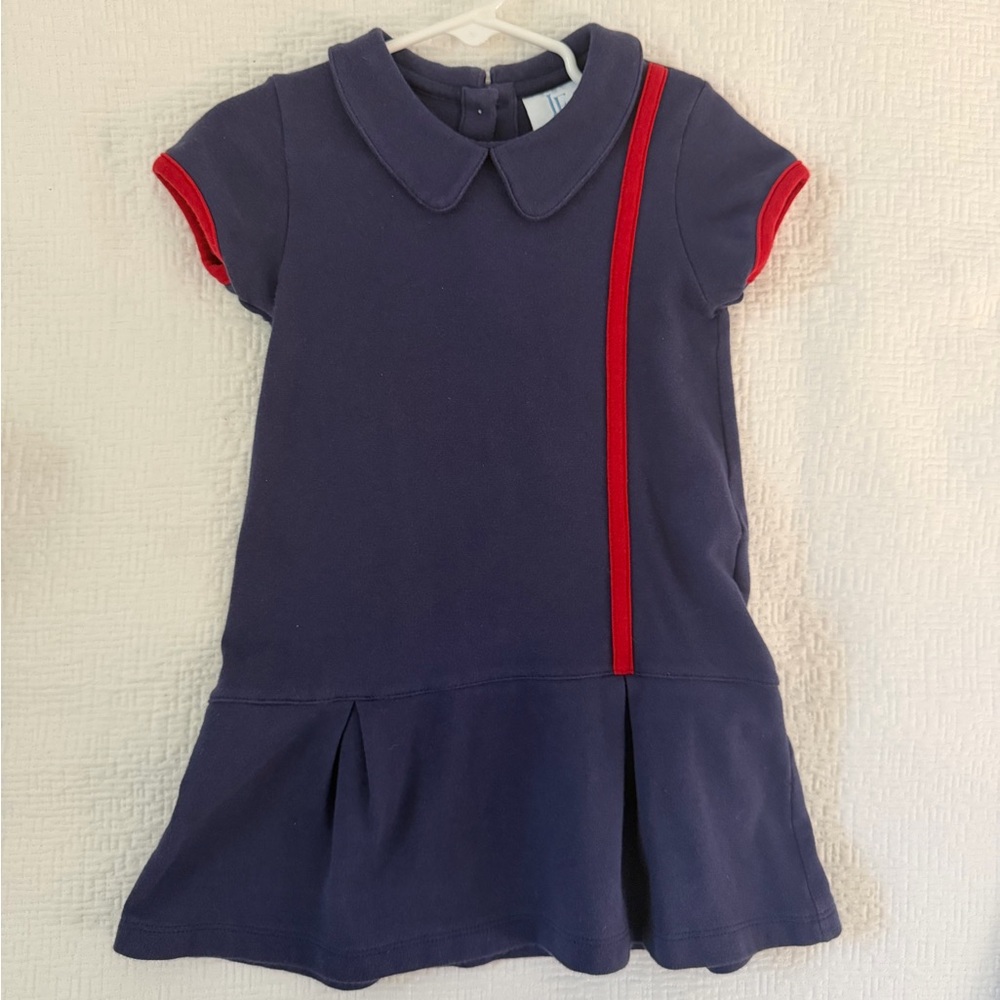 Little English-Girls Navy Dress with Red Trim - Classic Short Sleeve